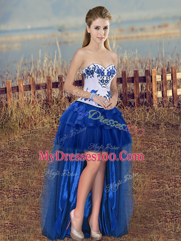 Fashion High Low Royal Blue Prom Party Dress Sweetheart Sleeveless Lace Up