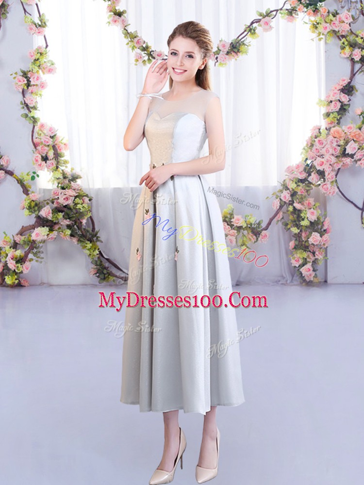 Enchanting Silver Scoop Neckline Appliques Damas Dress Sleeveless Lace Up