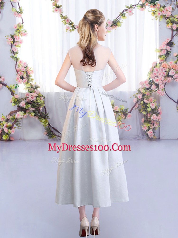 Enchanting Silver Scoop Neckline Appliques Damas Dress Sleeveless Lace Up
