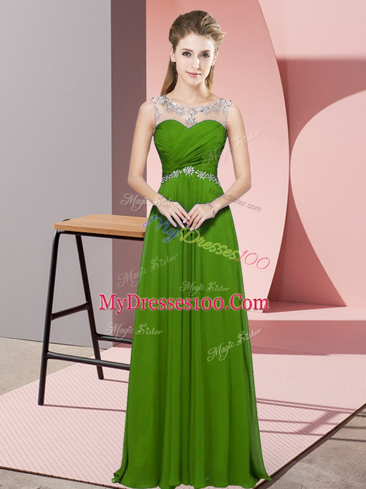 Green Scoop Neckline Beading Formal Evening Gowns Sleeveless Backless