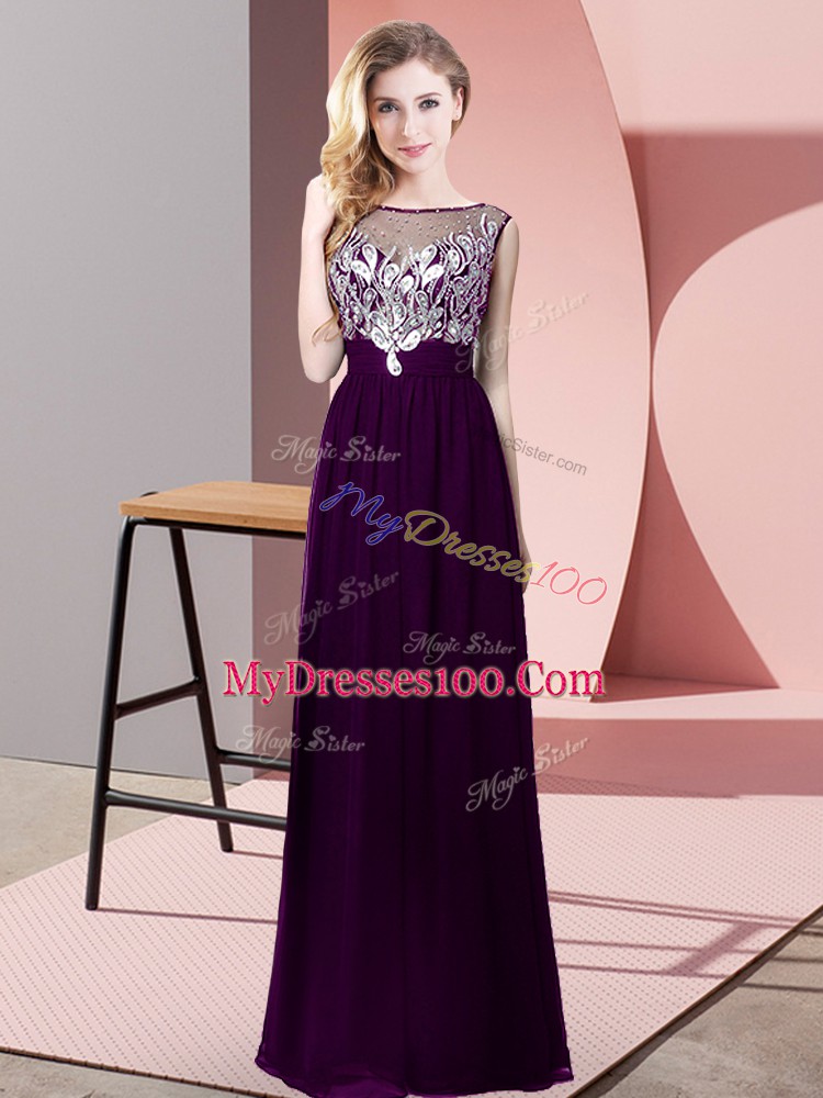 Extravagant Purple Sleeveless Chiffon Backless for Prom and Party