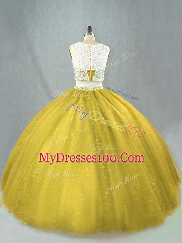 Affordable Olive Green Two Pieces Beading Vestidos de Quinceanera Zipper Tulle Sleeveless Floor Length