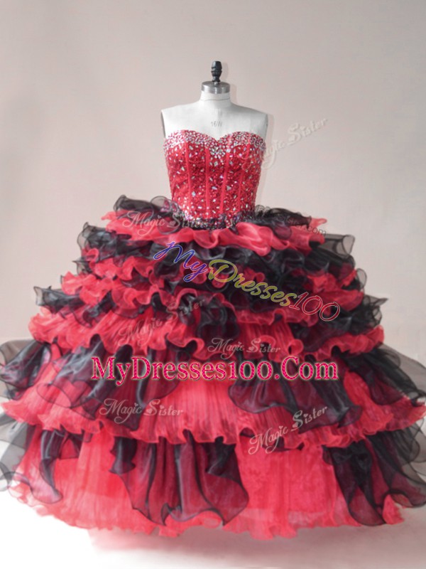 Enchanting Sleeveless Lace Up Floor Length Beading and Ruffled Layers Quinceanera Dress