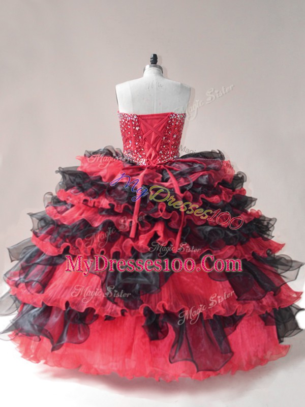 Enchanting Sleeveless Lace Up Floor Length Beading and Ruffled Layers Quinceanera Dress