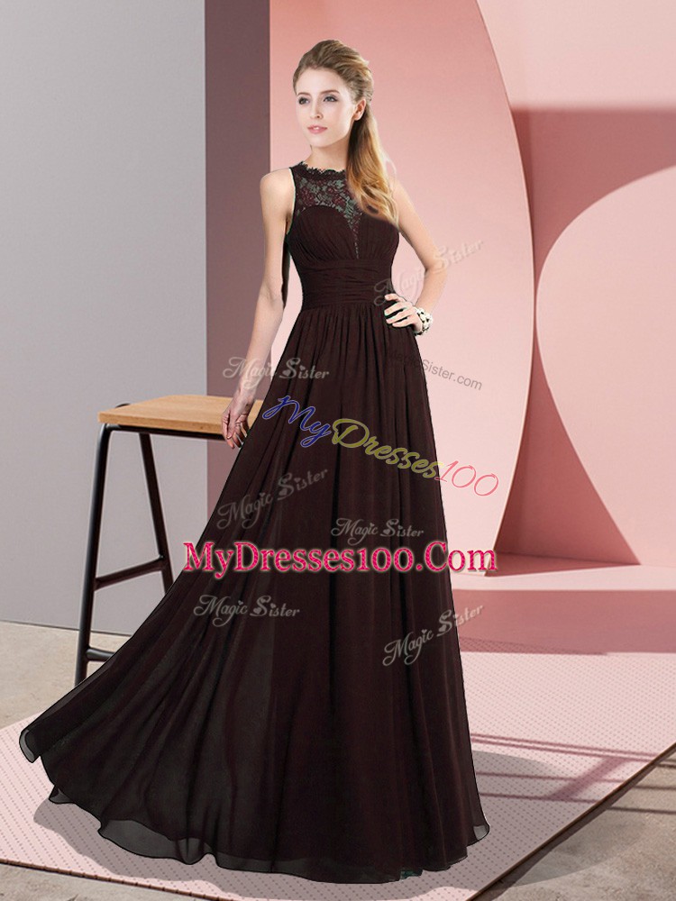 Fashion Brown Sleeveless Chiffon Zipper Prom Gown for Prom and Party
