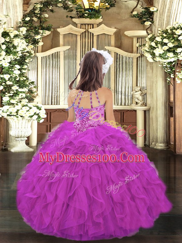 Hot Sale Ball Gowns Kids Pageant Dress Royal Blue Scoop Tulle Sleeveless Floor Length Lace Up