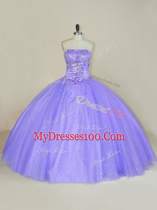 Lavender Quinceanera Dress Sweet 16 and Quinceanera with Sequins Strapless Sleeveless Lace Up