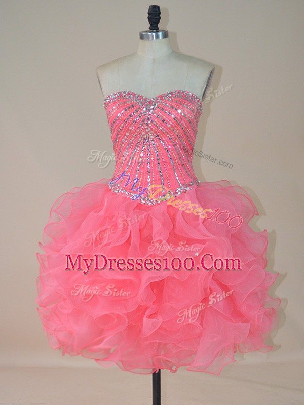 Sweetheart Sleeveless Organza Prom Gown Beading and Ruffles Zipper
