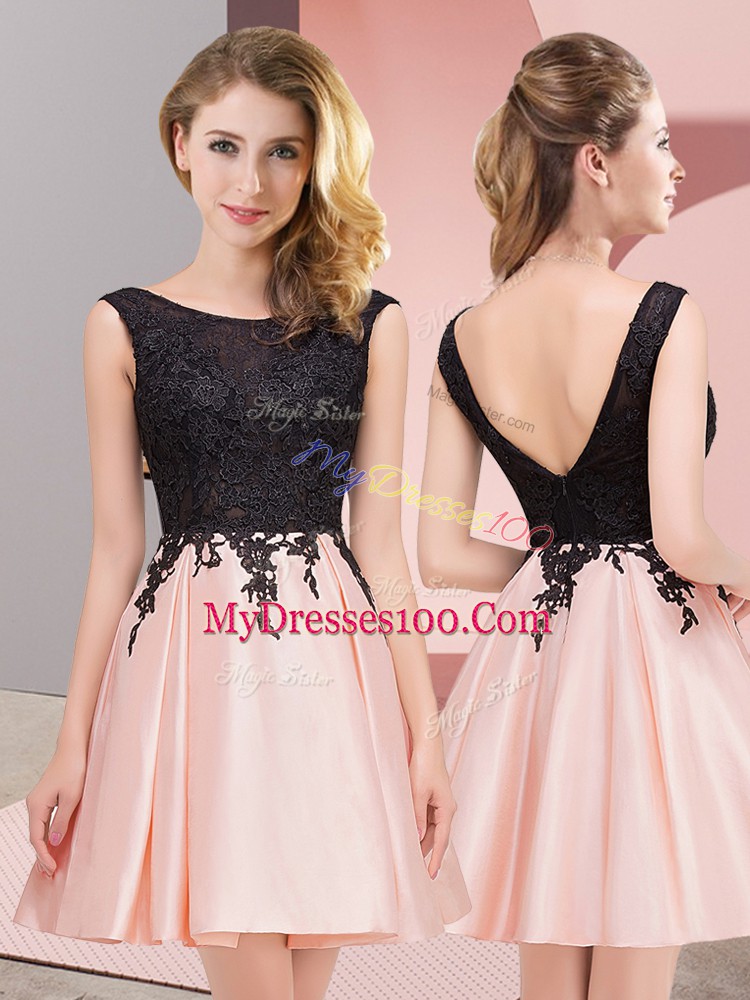 Pink Zipper Scoop Lace Court Dresses for Sweet 16 Satin Sleeveless