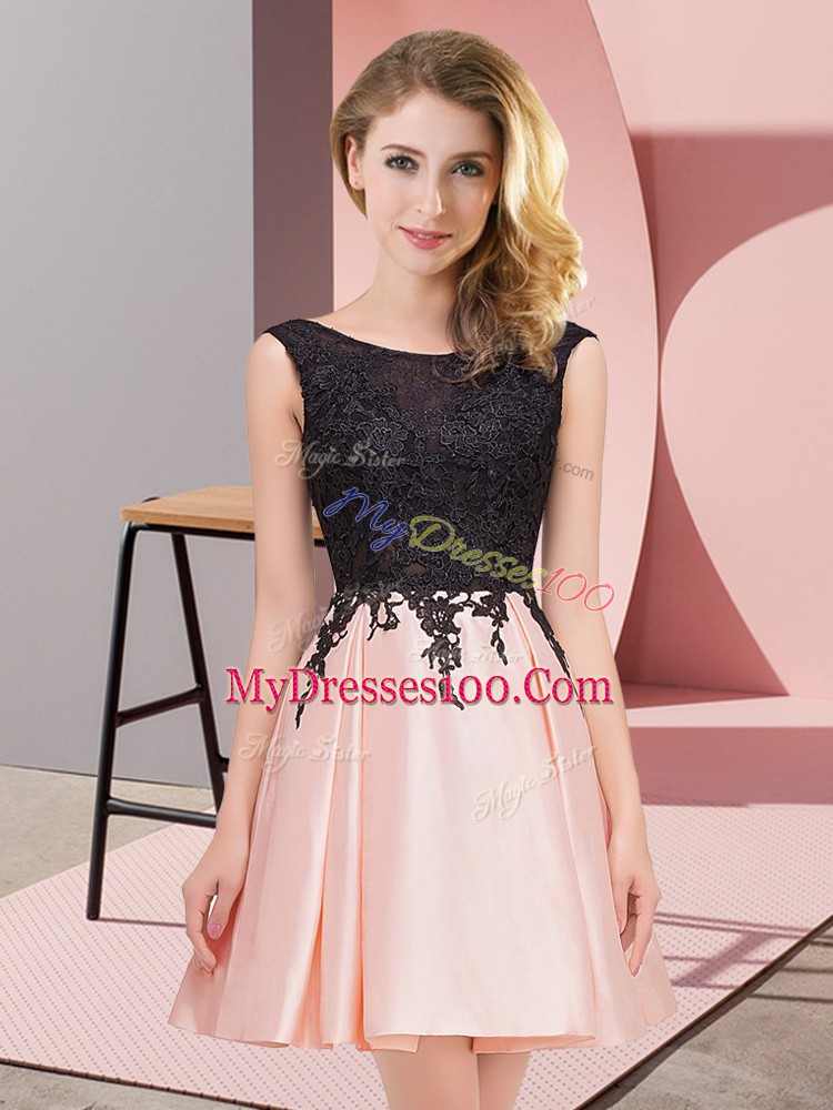 Pink Zipper Scoop Lace Court Dresses for Sweet 16 Satin Sleeveless
