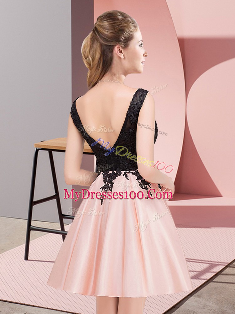 Pink Zipper Scoop Lace Court Dresses for Sweet 16 Satin Sleeveless