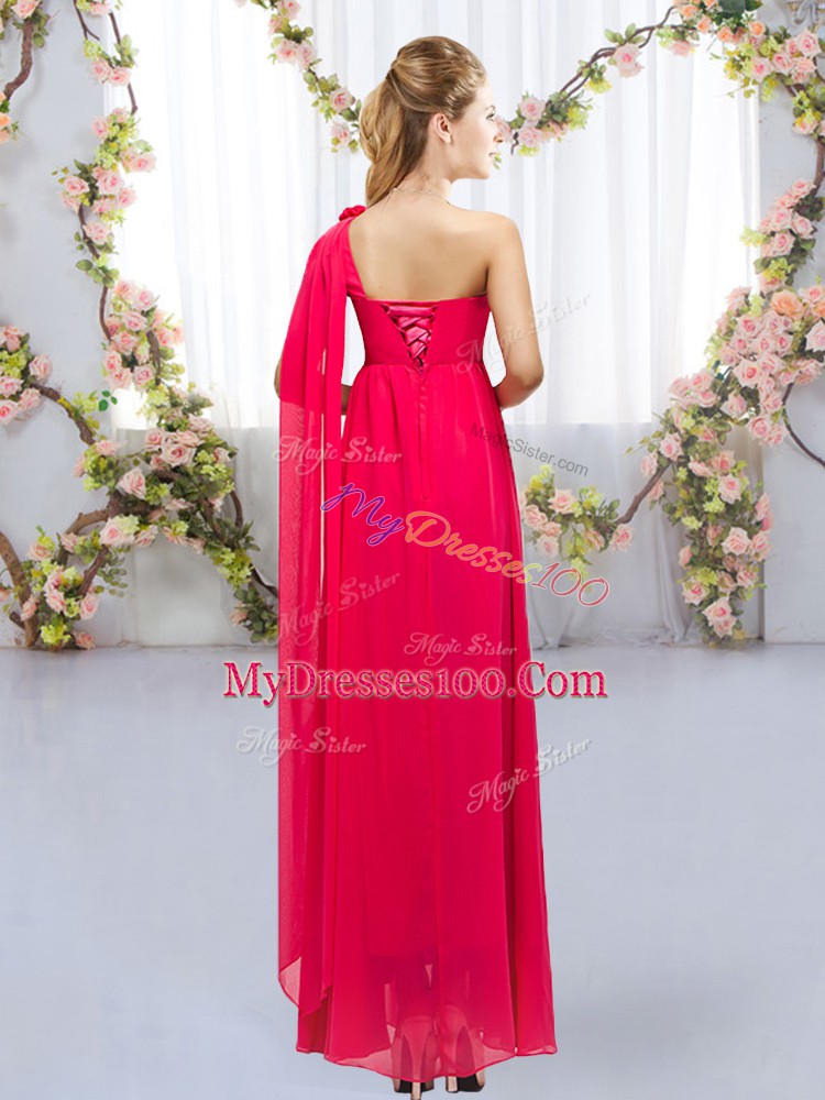 Aqua Blue Sleeveless Beading and Hand Made Flower Floor Length Bridesmaid Gown