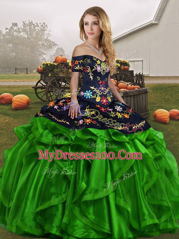 Floor Length Green Quinceanera Dress Off The Shoulder Sleeveless Lace Up