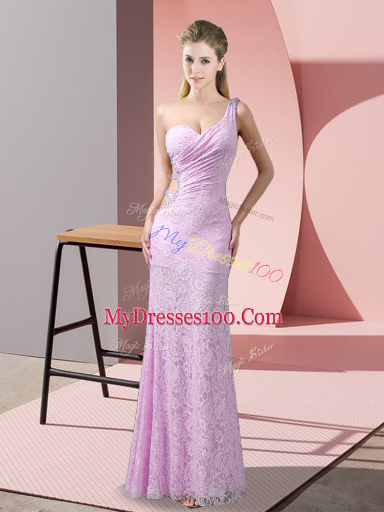 Cute One Shoulder Sleeveless Criss Cross Dress for Prom Lilac Lace