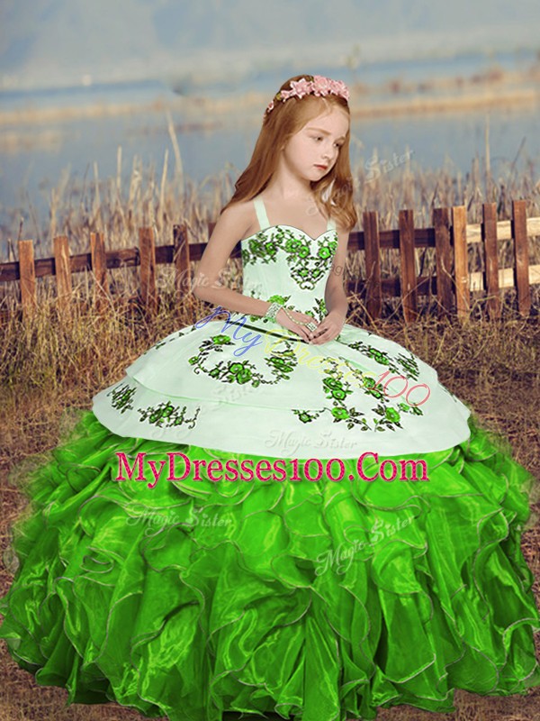 Custom Design Straps Sleeveless Organza Little Girls Pageant Dress Wholesale Embroidery and Ruffles Lace Up