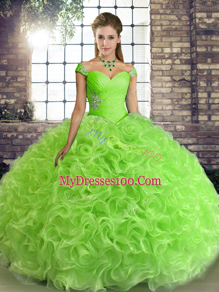 Custom Design Fabric With Rolling Flowers Lace Up Off The Shoulder Sleeveless Floor Length Vestidos de Quinceanera Beading