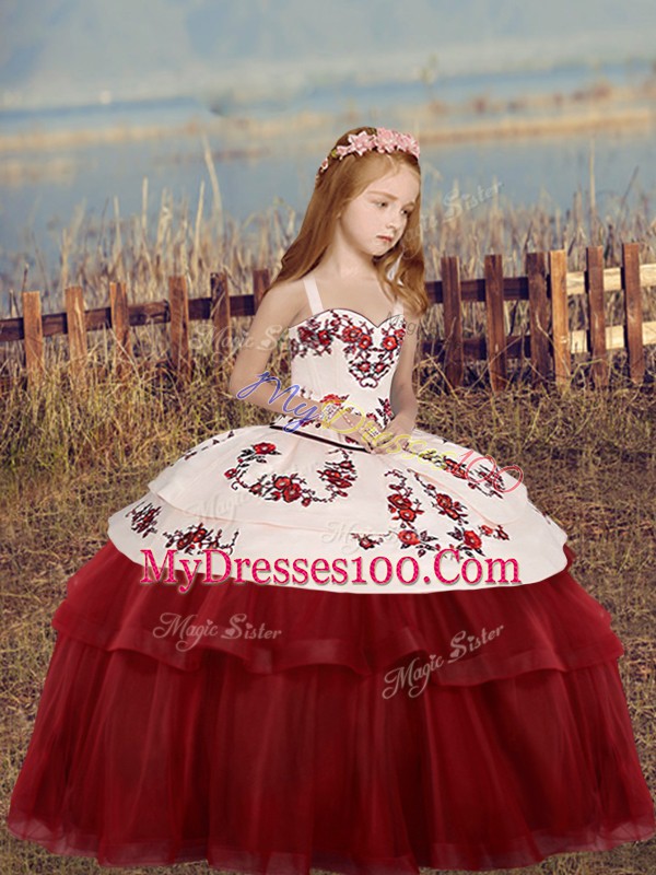 Floor Length Ball Gowns Sleeveless Red Pageant Dress for Womens Lace Up