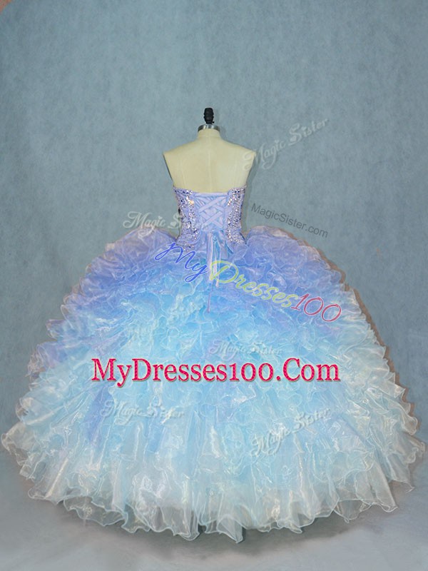 Sweet Multi-color Ball Gowns Organza Sweetheart Sleeveless Beading and Ruffles Lace Up Sweet 16 Dress