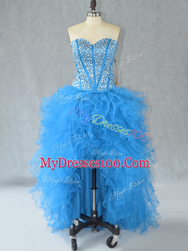 Beauteous High Low A-line Sleeveless Aqua Blue Dress for Prom Lace Up