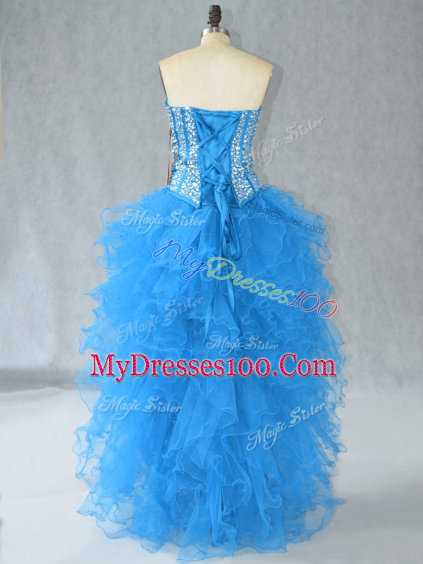 Beauteous High Low A-line Sleeveless Aqua Blue Dress for Prom Lace Up