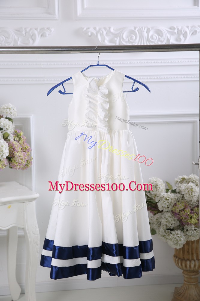Beautiful White Sleeveless Satin Zipper Flower Girl Dresses for Wedding Party