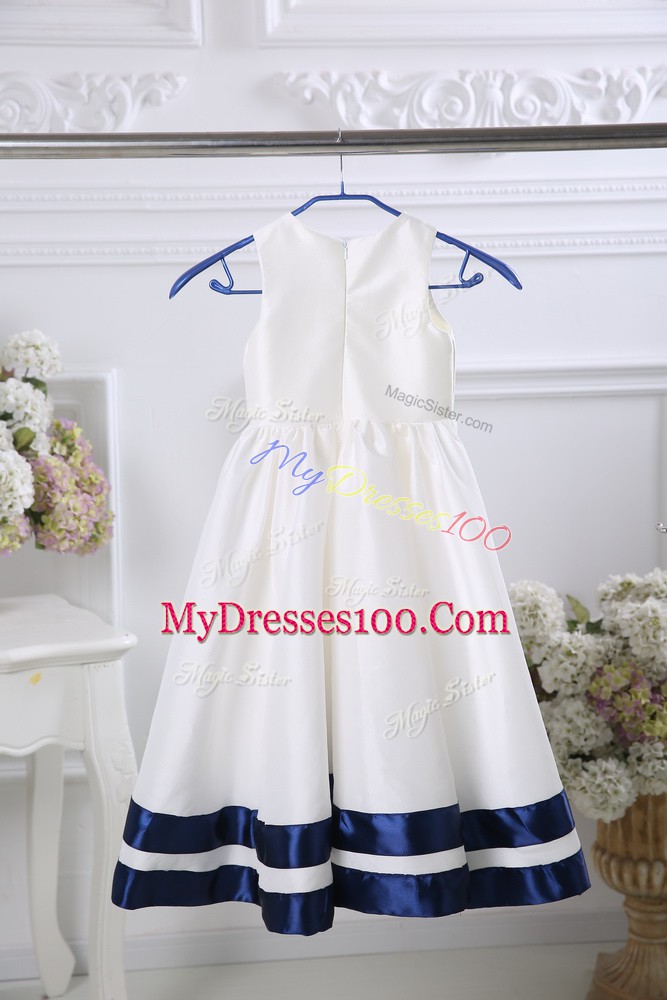 Beautiful White Sleeveless Satin Zipper Flower Girl Dresses for Wedding Party