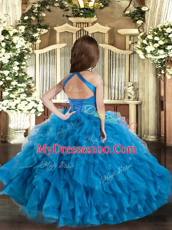 Straps Sleeveless Little Girls Pageant Dress Wholesale Floor Length Ruffles Aqua Blue Tulle