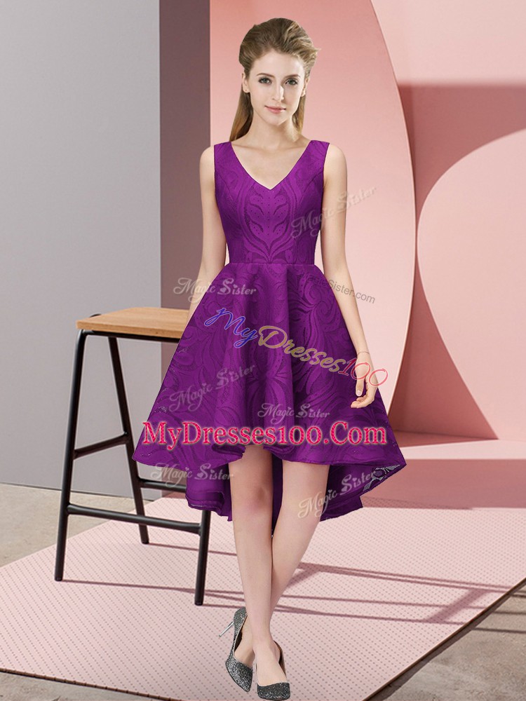 Hot Sale Purple Sleeveless Lace Zipper Bridesmaid Dress for Wedding Party