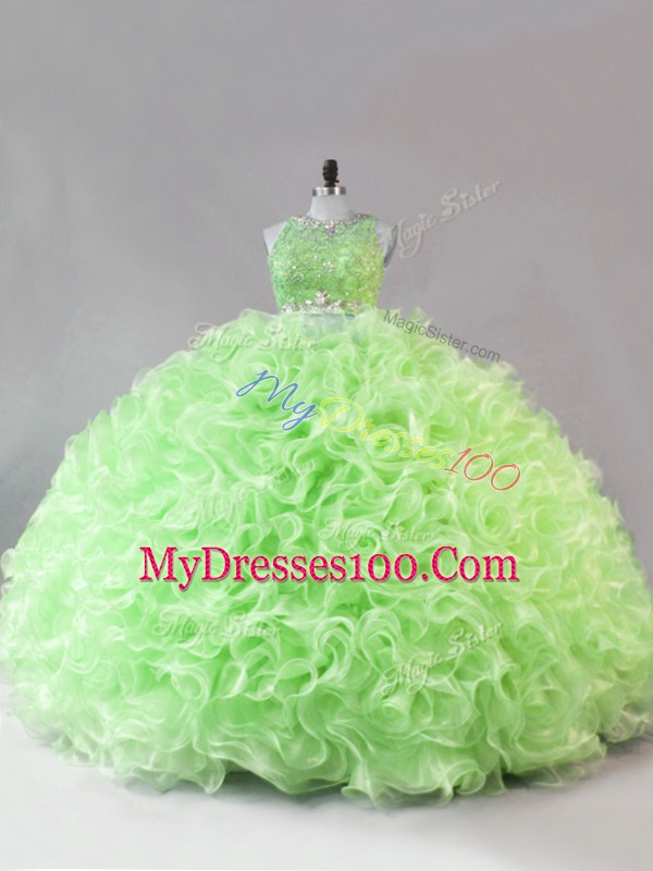 Fabric With Rolling Flowers Zipper Scoop Sleeveless Floor Length Ball Gown Prom Dress Beading