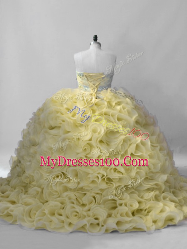 Ball Gowns Sleeveless Yellow Sweet 16 Dress Lace Up