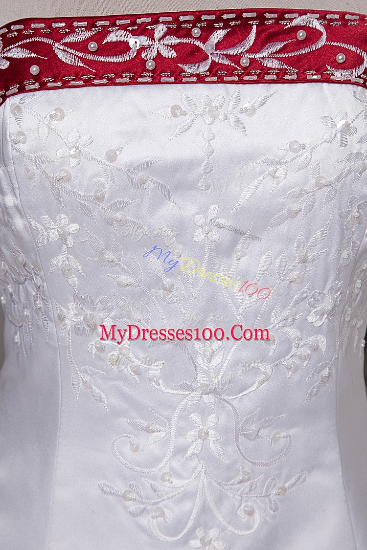 Fine Brush Train Ball Gowns Wedding Dresses White Strapless Satin Sleeveless Lace Up