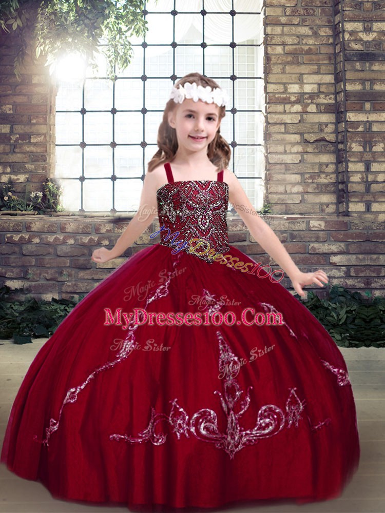 Sleeveless Beading Lace Up Pageant Gowns For Girls
