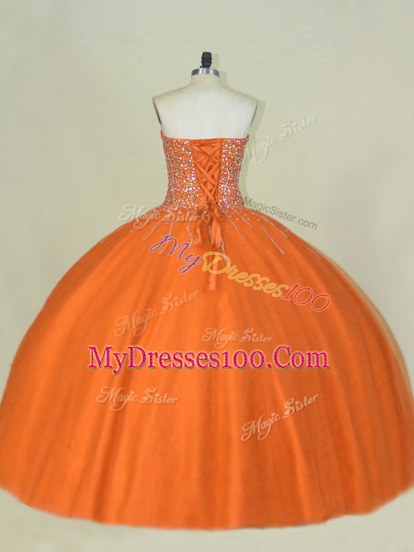 High End Orange Sweetheart Lace Up Beading 15 Quinceanera Dress Sleeveless