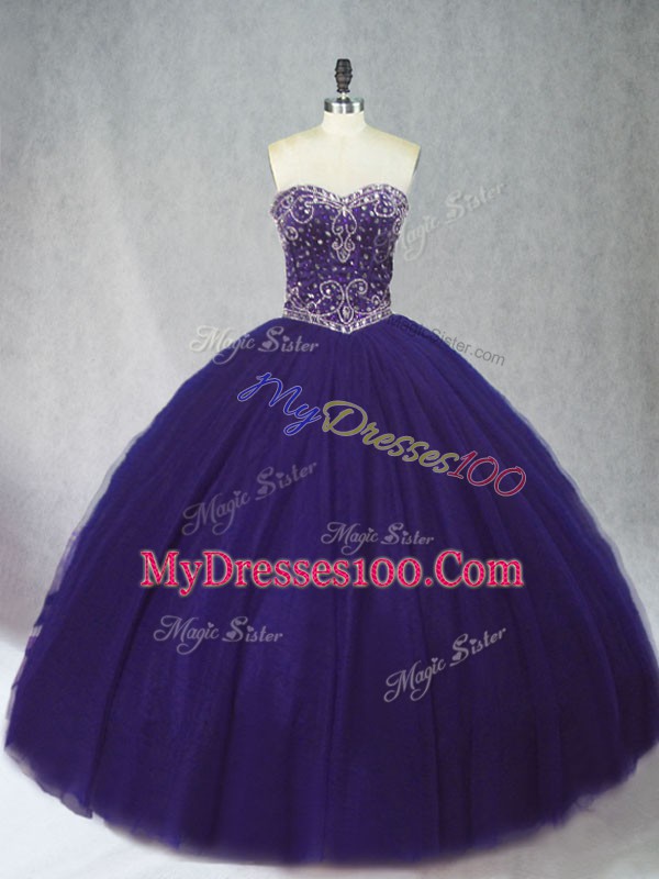 Hot Selling Floor Length Ball Gowns Sleeveless Purple 15th Birthday Dress Lace Up
