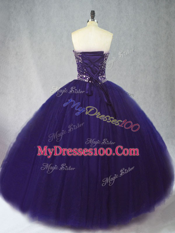 Hot Selling Floor Length Ball Gowns Sleeveless Purple 15th Birthday Dress Lace Up