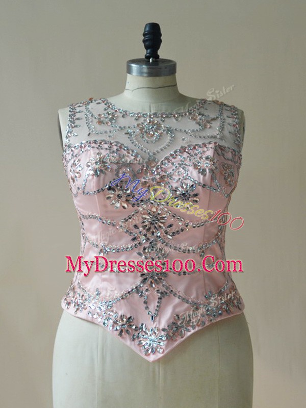 Glittering Beading and Appliques Vestidos de Quinceanera Pink Lace Up Sleeveless Floor Length