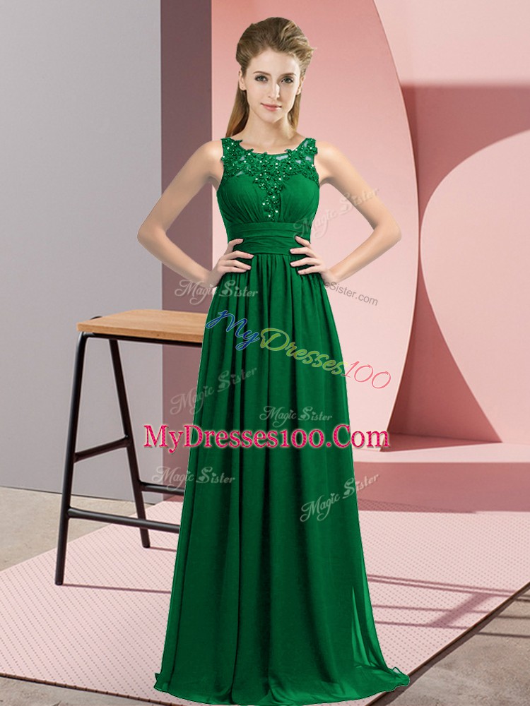 Dark Green Zipper Bridesmaid Dresses Beading and Appliques Sleeveless Floor Length