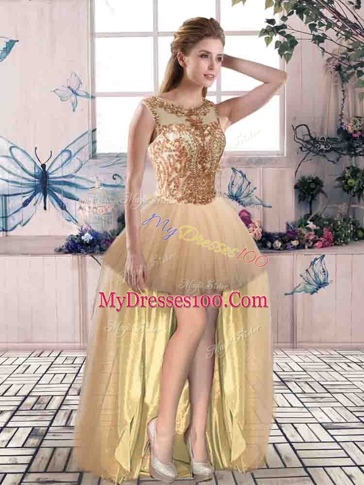 Sleeveless Beading Lace Up Prom Dresses