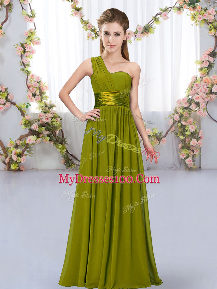 Olive Green Lace Up Quinceanera Court of Honor Dress Belt Sleeveless Floor Length
