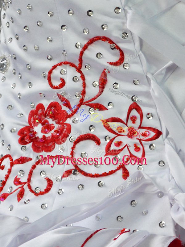 Glorious Sweetheart Sleeveless Satin and Organza Quinceanera Gowns Embroidery Court Train Lace Up