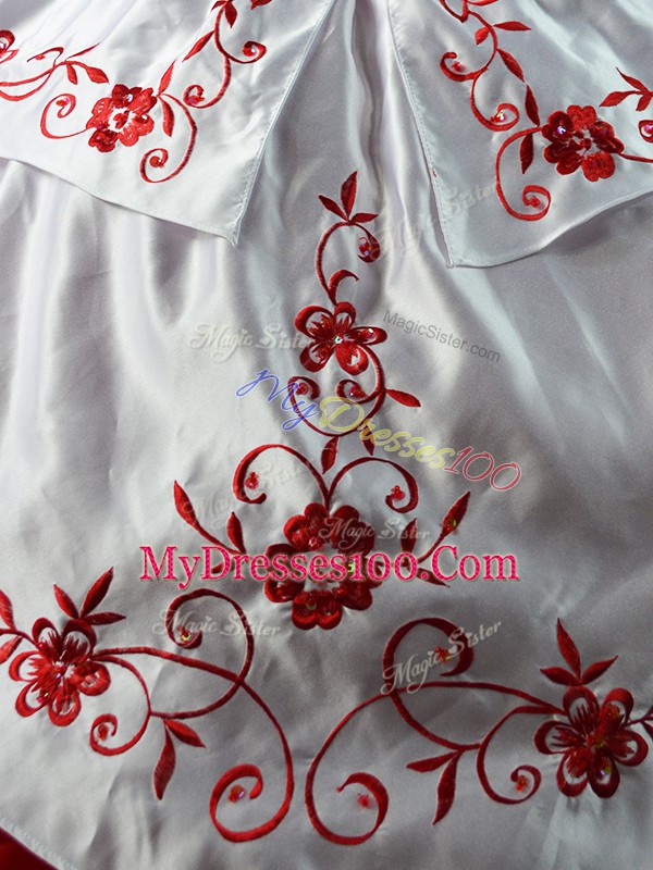 Glorious Sweetheart Sleeveless Satin and Organza Quinceanera Gowns Embroidery Court Train Lace Up