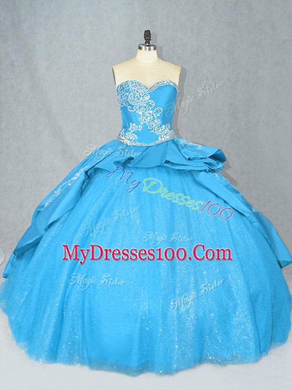 Lace Up 15th Birthday Dress Baby Blue for Sweet 16 and Quinceanera with Embroidery Court Train