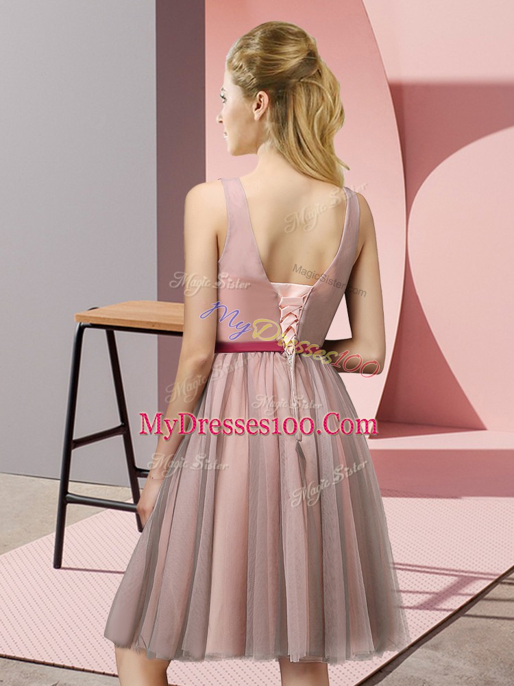 Blue Tulle Lace Up Wedding Guest Dresses Sleeveless Knee Length Appliques