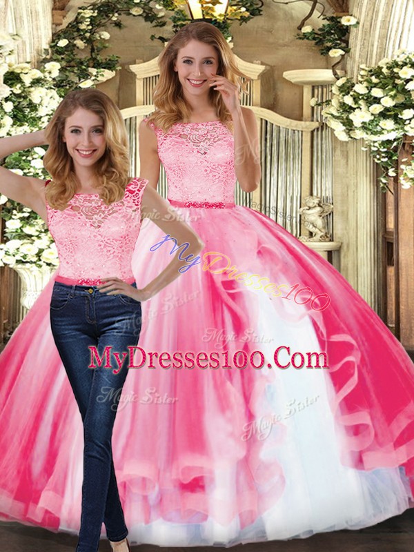 Excellent Sleeveless Clasp Handle Floor Length Lace and Ruffles Sweet 16 Dress