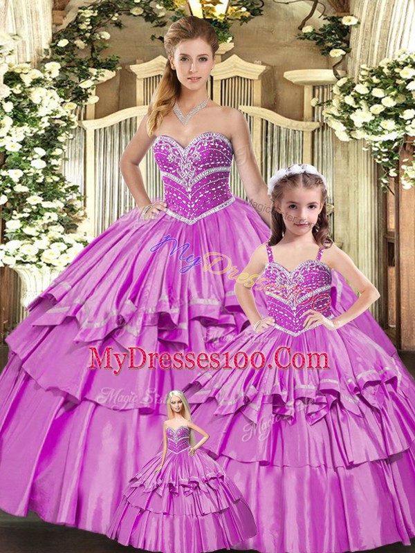 Flare Ball Gowns Ball Gown Prom Dress Lilac Sweetheart Taffeta Sleeveless Floor Length Lace Up