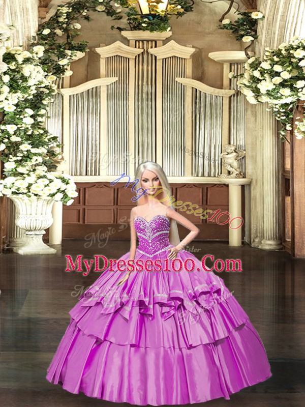 Flare Ball Gowns Ball Gown Prom Dress Lilac Sweetheart Taffeta Sleeveless Floor Length Lace Up