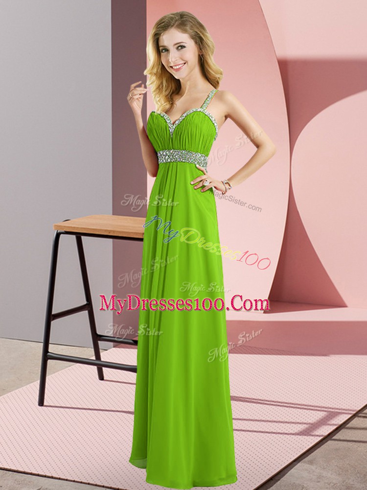 Evening Dress Prom and Party with Beading Straps Sleeveless Criss Cross