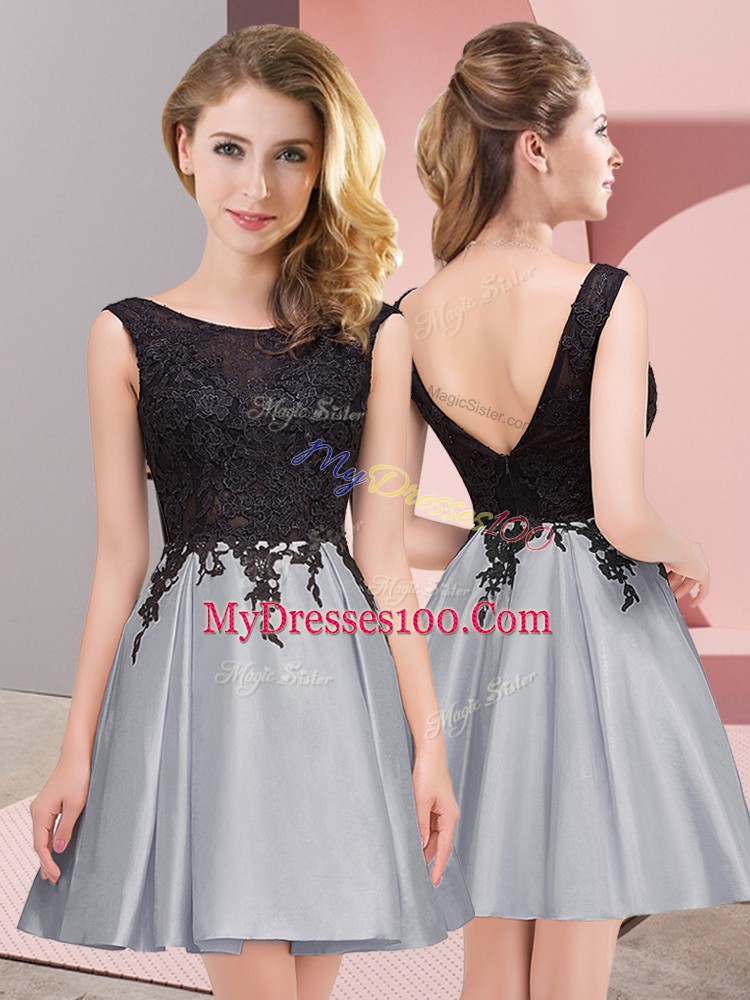 Romantic Scoop Sleeveless Satin Bridesmaid Gown Lace Zipper