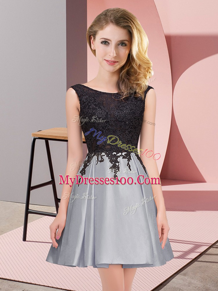 Romantic Scoop Sleeveless Satin Bridesmaid Gown Lace Zipper