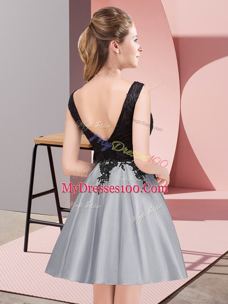Romantic Scoop Sleeveless Satin Bridesmaid Gown Lace Zipper